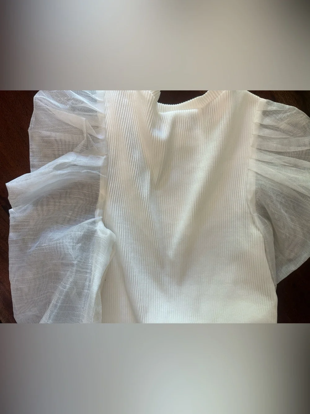 Anthropologie Dolan White Organza Puff-Sleeve Ribbed Top
